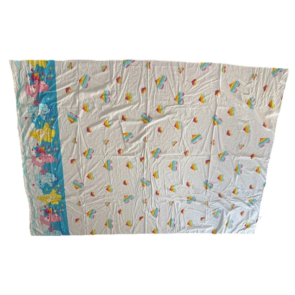 Care Bear Twin sheet set fitted flat pillowcase Used Heart sweet treats 2002 VTG